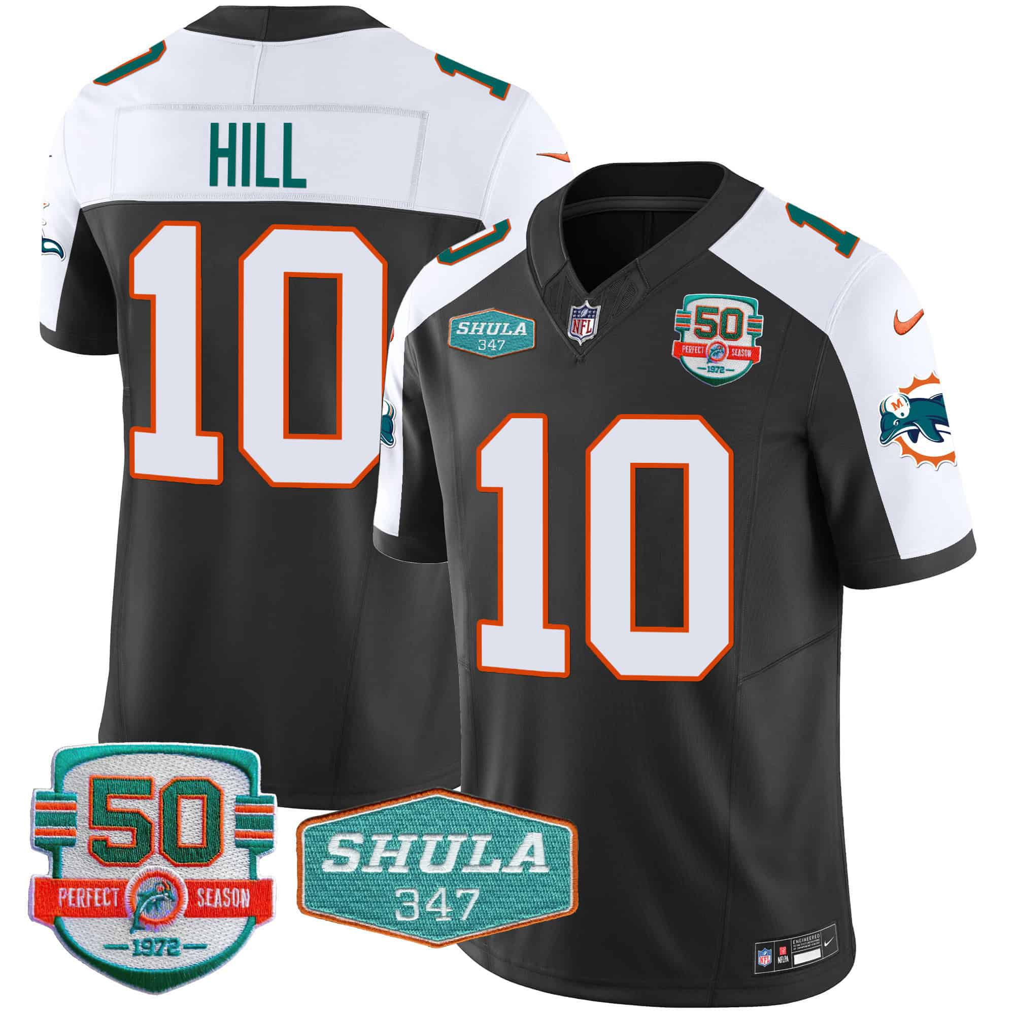 Men Miami Dolphins #10 Hill Black 2024 Nike Throwback Shula 347 Patch Vapor NFL Jersey